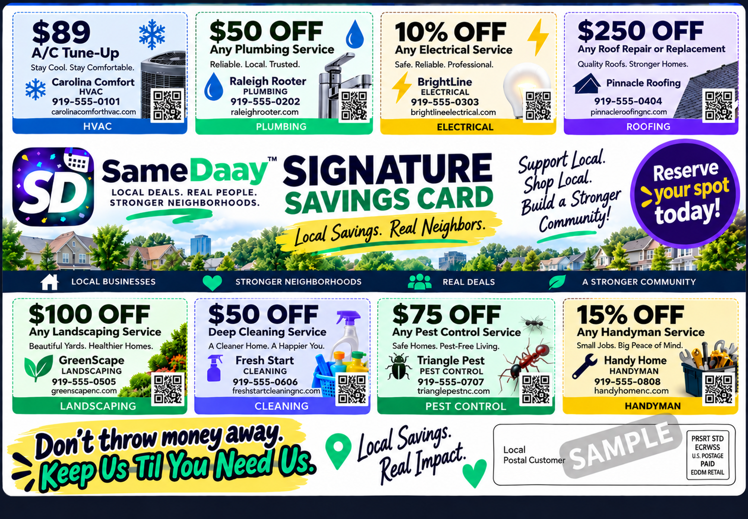 SameDaay Signature Savings Card sample mailer